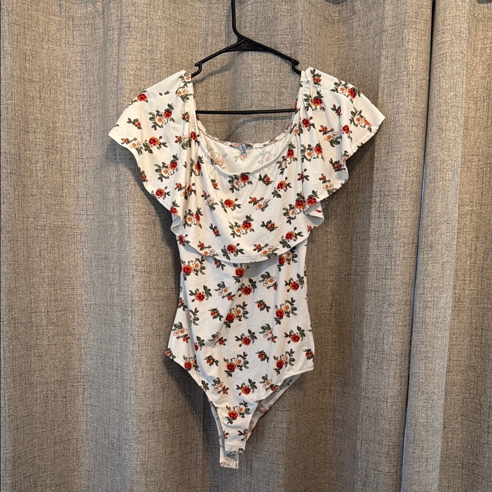 Floral Ruffle Bodysuit - White